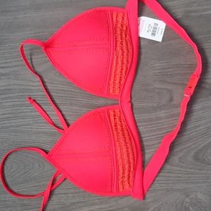 Pink Neoprene-Crochet Bikini Top